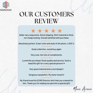 May include: Five-star customer reviews for a clothing shop. The reviews highlight the quality of the products, the responsiveness of the seller, and the overall satisfaction of the customers.