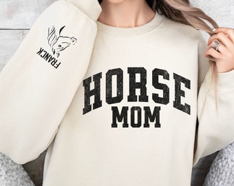 Custom Horse Mom Sweatshirt Gift For Horse Lover Equestrian Personalized Horse Mama Crewneck Shirt Horses Show Rodeo Mama Tees Horse Trainer