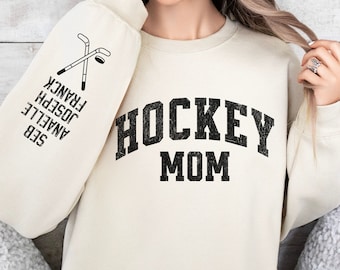 Custom Hockey Mom Sweatshirt With Kids Names On Sleeve,Gifts For Hockey Mom Shirts,Personalized Hockey Hoodie for Mom,Sport Mom Mother's Day
