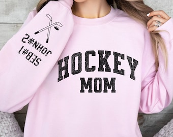 Personalized Hockey Mama Sweatshirt With Kids Names On Sleeve,Gifts For Hockey Mom Shirts,Personalized Hockey Hoodie,Sport Mom Mother's Day
