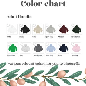 May include: Colour chart displaying a range of adult hoodie colours.  The colours available are white, black, sand, sport grey, maroon, forest green, Irish green, ash, dark heather, light blue, navy, and light pink.