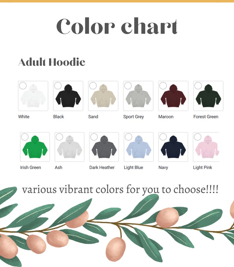 May include: Colour chart displaying a range of adult hoodie colours.  The colours available are white, black, sand, sport grey, maroon, forest green, Irish green, ash, dark heather, light blue, navy, and light pink.