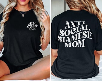 Siamese Cat Mom Shirts,Retro Cat Mama Sweatshirts,Funny Siamese Cat Lover T-Shirt,Pet Owner Gifts,Introverted Cats Person Tees