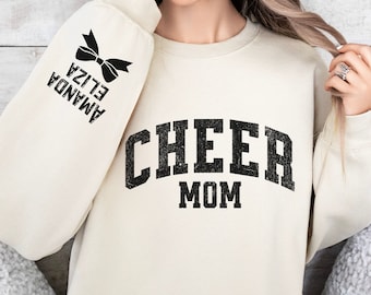 Personalized Cheer Sleeve Sweatshirt Gift For Cheer Mom Shirt,Customized Cheerleader Mama Gift,Cheerleading Mom Tee School Cheer Competition