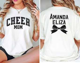 Custom Cheer Mom Shirt Gift For Cheer Mama Sweatshirt,Personalized Cheerleader Mama Gift,Cheerleading Mom Bow Tees School Cheer Competition