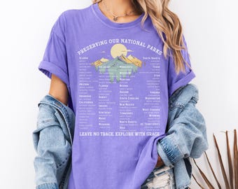 US National Parks Comfort Color Crewneck Shirt,Mountain Crewneck T Shirt Gift For Camper,Park Ranger Environmental Camping Clothes Wildlife