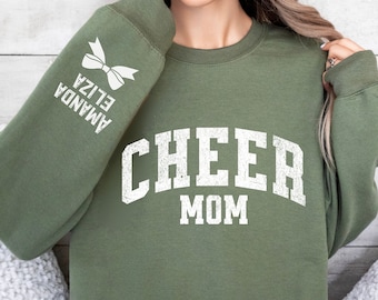 Customized Cheer Sleeve Sweatshirt Gift For Cheer Mom Shirt,Personalized Cheerleader Mama Gift,Cheerleading Mom Tee School Cheer Competition