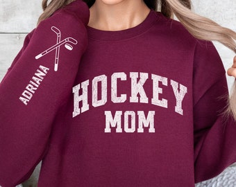 Custom Hockey Mom Sweatshirt With Kids Names On Sleeve,Gifts For Hockey Mom Shirts,Personalized Hockey Hoodie for Mom,Sport Mom Mother's Day