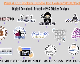 Printable Developer Computer Programmer Sticker Pack PNG, Digital Software Engineer Sticker Bundle Geek Sticker Set,Girl Coder Stickers Fift