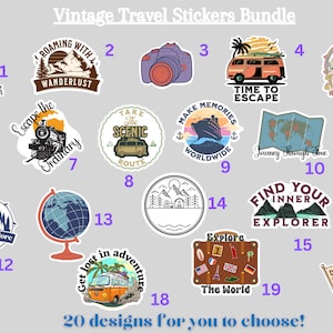 Custom Retro Travel Stickers Sheet,Personalized Vintage Wanderlust Stickers Pack For Travelers,Adventure And Outdoor Lovers Stickers Bundle