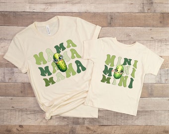 Custom Mama Mini Pickles Shirt Matching Kids Pickle T-Shirt Gift Pickle Lover,Family Matching Pickle Jar Crewneck,Funny Canning Birthday Tee