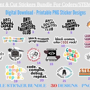 Printable Computer Programmer Stickers Pack PNG, Digital Coding Sticker ...