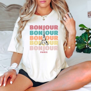 Retro Bonjour Paris T-Shirt, Vintage French Saying Tee, Paris Travel Shirt, French Quote T-Shirt, That&#39;s Life in Paris, Paris Fashion Shirt