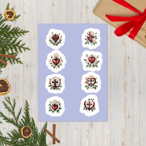 Luther’s Rose Sticker Sheet – Set of 8 Classic Lutheran Symbols • Glossy Faith Stickers for Bible, Journal, Laptop, Water Bottle