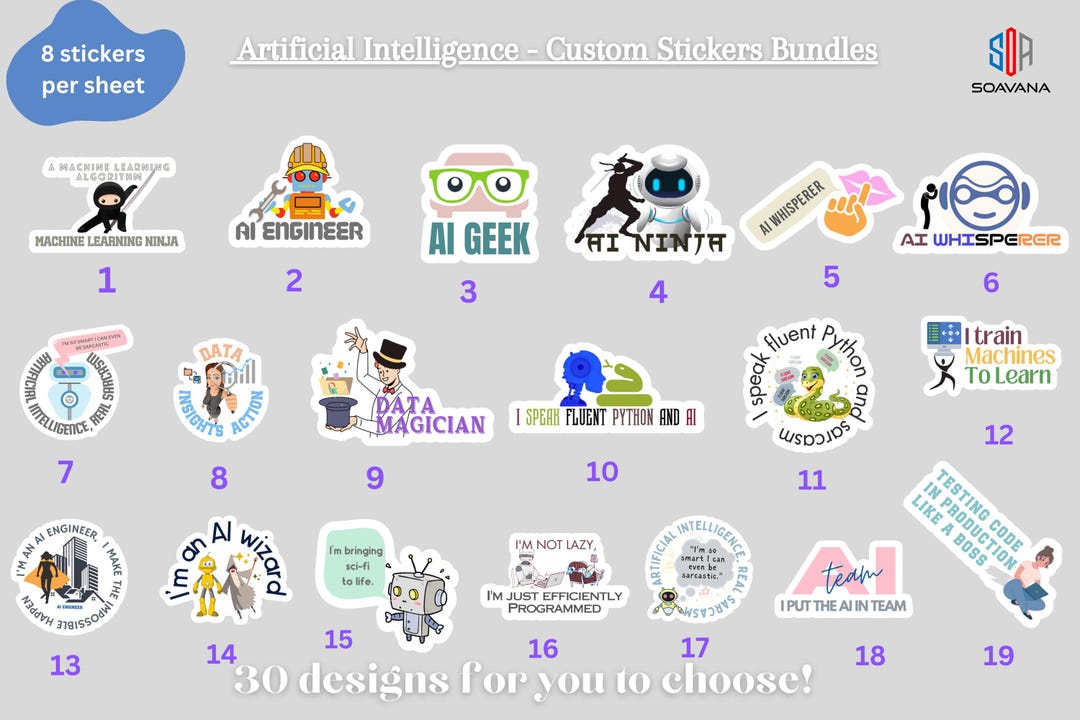 Custom Artificial Intelligence Stickers Pack, Personalized Data ...