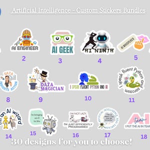 Custom Artificial Intelligence  Stickers Pack, Personalized Data Scientist Sticker Sheet, Analyst Girl Sticker Bundle, Scientist Gift