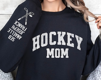 Customized Hockey Mom Sleeve Sweatshirt With Kids Names Gift For Hockey Mom Shirts,Personalized Hockey Hoodie for Mom,Sport Mom Mother's Day