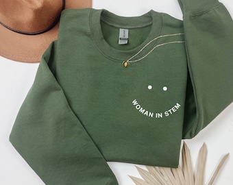 Embroidered Smile Stem Sweatshirt,  Embroidery Women In STEM Sweat, Stem Student Shirt, Woman In STEM, Stem Student Gift, Engineer Crewneck