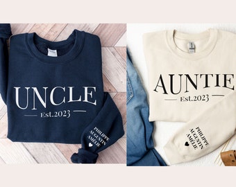 Custom Auntie Uncle Est Matching Sweatshirt Gift For Aunt Uncle With Kids Names On Sleeve,Big Brother Personalized  Shirt For Little Brother