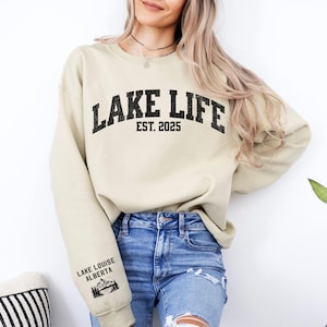 Custom Lake Life Sleeve Sweatshirt,Personalized Lake Name Sweatshirt,Lake Est House Gift,Lake Lover Crewneck,Camping Hoodie,Custom Vacation