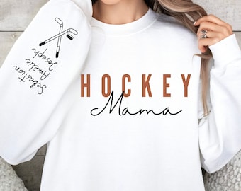 Customized Hockey Mom Sleeve Sweatshirt With Kids Names Gift For Hockey Mom Shirts,Personalized Hockey Hoodie for Mom,Sport Mom Mother's Day