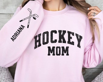 Custom Hockey Mom Sweatshirt With Kids Names On Sleeve,Gifts For Hockey Mom Shirts,Personalized Hockey Hoodie for Mom,Sport Mom Mother's Day