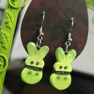 Easter marshmallow dangle earrings goth alternative jewelry easter Bunny Easter Bunny earrings easter gifts for her leather studded bondage