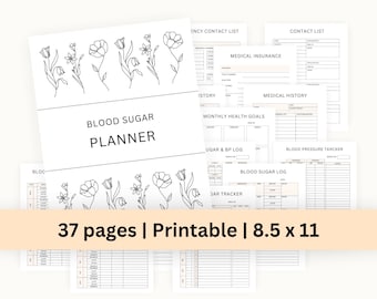 Blood Sugar Planner 8.5 x 11 | Printable | 37 planner pages