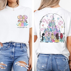 Watercolor Two-Sided Disney Princess Tee, Princess Character Shirt, Disney Theme Shirt, Kid's Gift