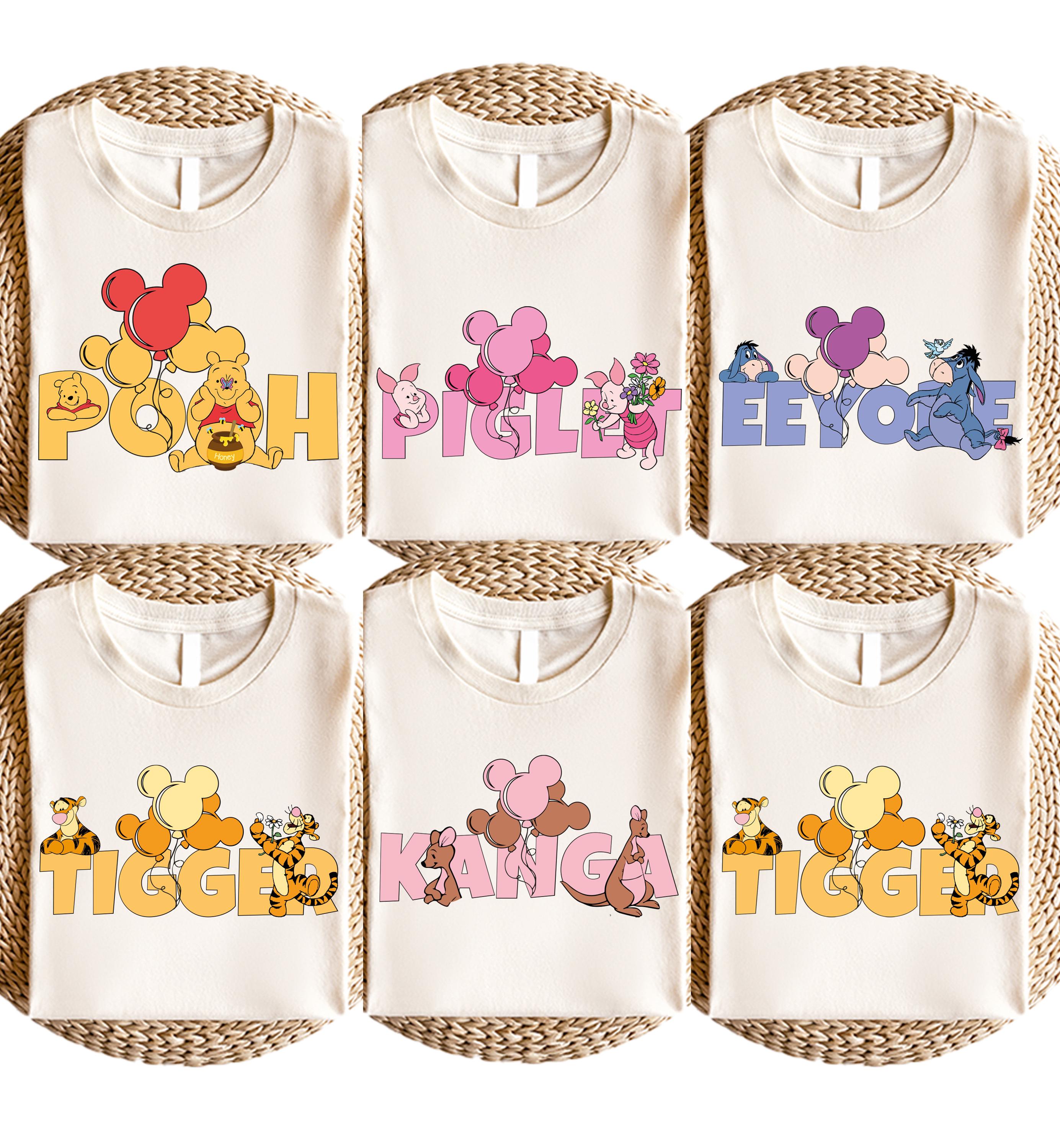 Winnie The Pooh and Friends Matching T-Shirts, Piglet, Tigger, Eeyore & Kanga Family Tees, Disney Character Shirts