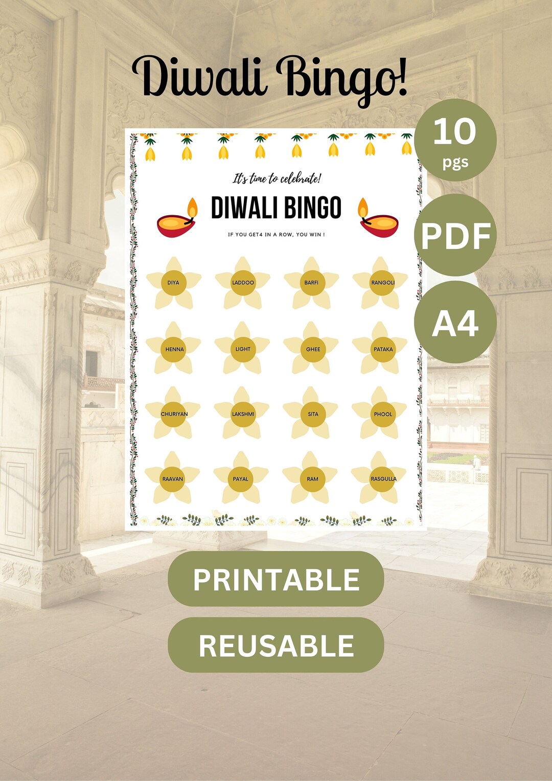 Diwali Bingo Adult and Kids Games Desi Games Diwali Family Games Desi ...