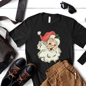Pink Santa Retro Christmas T-Shirt, Vintage Christmas Shirt, Women&#39;s Christmas Tshirt, Trendy Holiday Cute Christmas Shirt, Santa Claus Tee