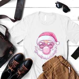 Pink Santa Retro Christmas T-Shirt, Vintage Christmas Shirt, Women&#39;s Christmas Tshirt, Trendy Holiday Cute Christmas Shirt, Santa Claus Tee