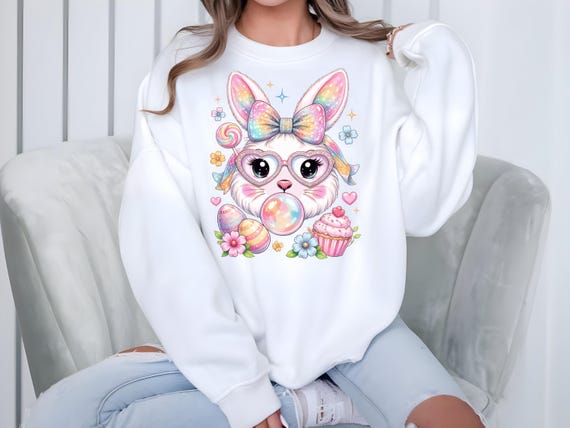 Glitter Easter Bunny Coquette Sweatshirt, Easter Hoodie