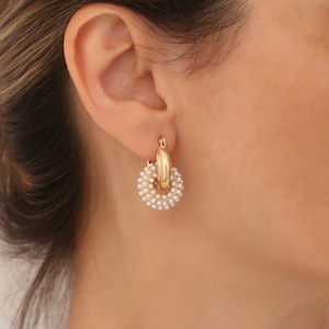 14K Gold Plated Pearl Hoop Earrings: Mallorca Pearl Jewelry
