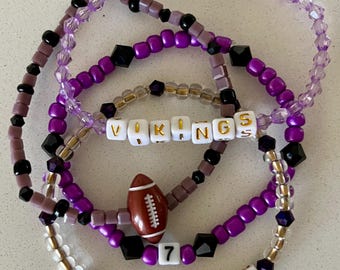 NFL Game Day Bracelet Stack- 4 Vikings bracelets.  Custom College/ Team/ School/ Club/ Event bracelet stacks. All colors available.