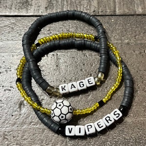 Custom Soccer Sports Team Game Day Bracelet Stack- 3 team/ sports/ school/ college/ club bracelets. Soccer/ football/ softball beads avail.
