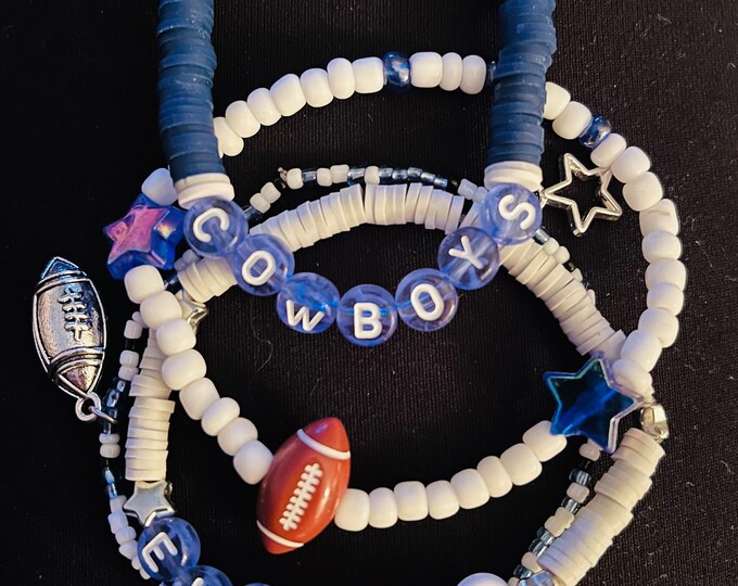 NFL Game Day Bracelet Stack- 4 Cowboys bracelets.  Custom College/ Team/ School/ Club/ Event bracelet stacks. All colors available.