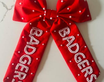 Badgers Large Hair Bow / Wisconsin Bow Basketball Volleyball Football Game / Girls Game Day Tailgate Hair Accessories