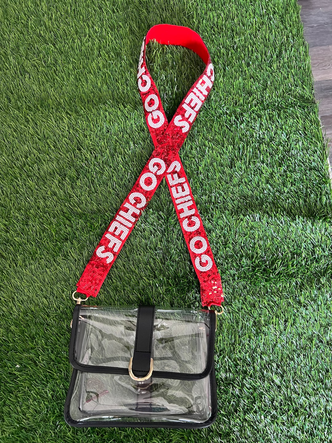 Lashicon Beaded Puse Stap Kansas College Game Day Ed Blue Chalk Clear Handbag Replacement Stadium Football University 49 X 1 75 Gold Hardware Cli%2f5363369116