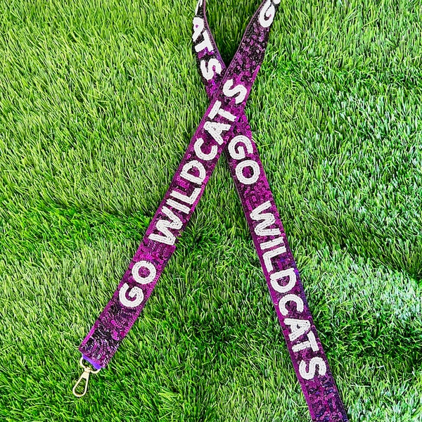 Northwestern Game Day Strap / Wildcat Beaded Purse Strap / College Clear Bag Strap / Game Day Accessories