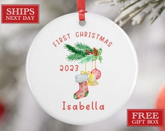 Babys First Christmas Ornament - Personalized Baby Girl Name Ornament - Cute Stocking Baby Keepsake - Baby Girl Gift - Baby Shower Gift