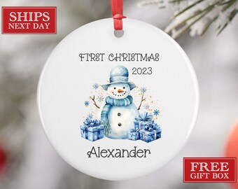 First Christmas Baby Boy Ornament - Baby's First Christmas Personalized Name Snowman Ornament - Custom 1st Christmas Boy - Baby Keepsake