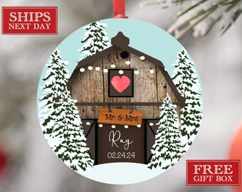 Married Christmas Ornament - Personalized Mr and Mrs Country Barn - Just Married - First Christmas Married - Our First Christmas - Newlyweds