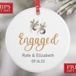 Engaged Gold Date Ornament - Personalized Engagement Keepsake - First Christmas Engaged - Engaged Couples Gift - Marriage announcement gift