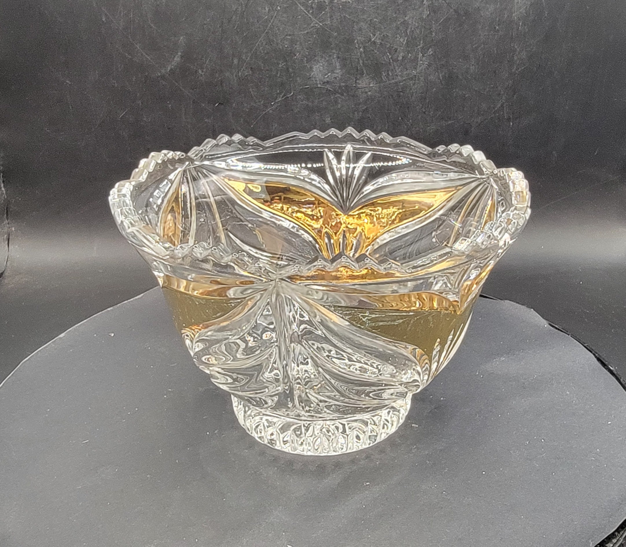Vintage Bleikristall Cut Crystal Bowl, Bird Pattern, 24% Lead Crystal,  Germany