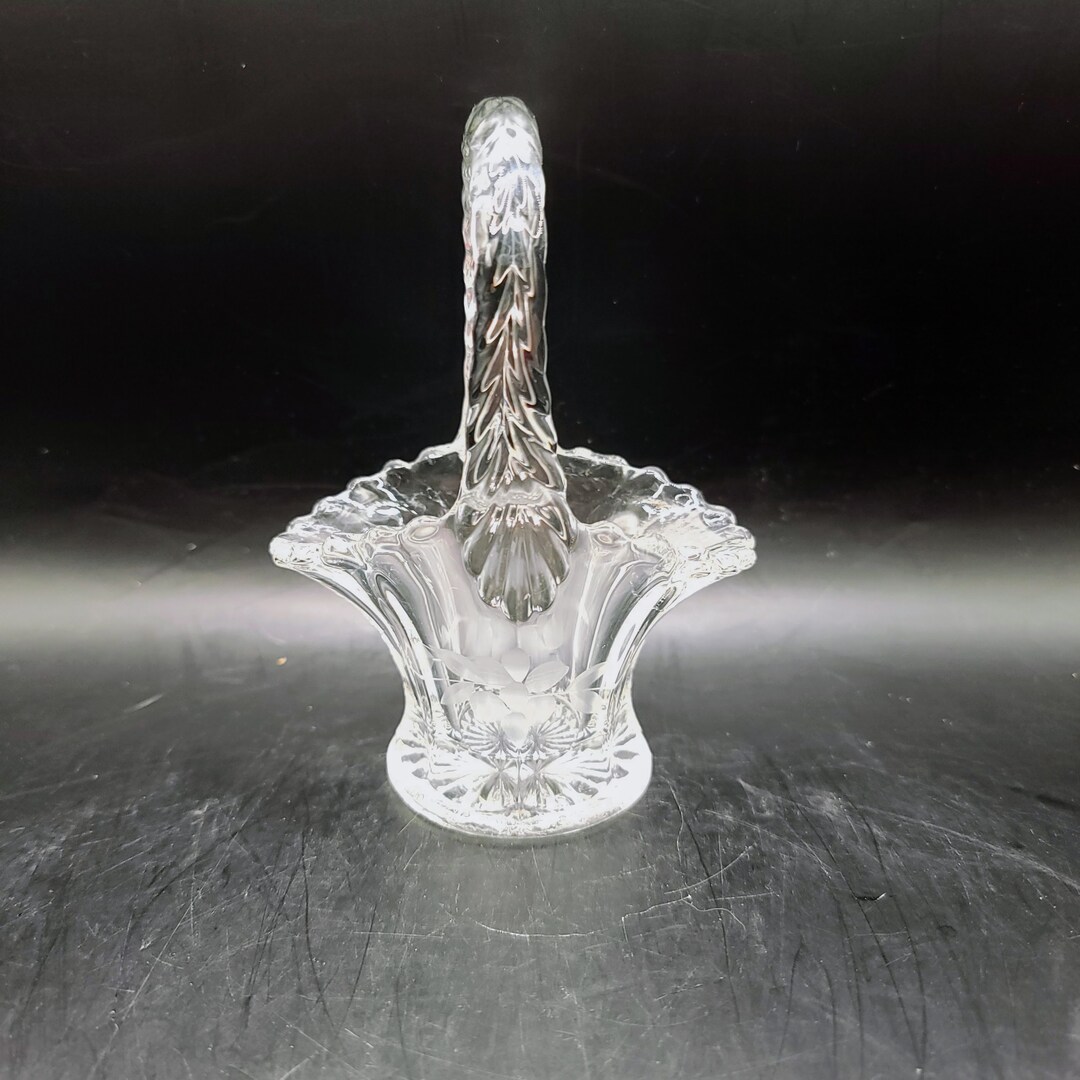 Small Etched Glass, Crystal Flower Basket Etsy