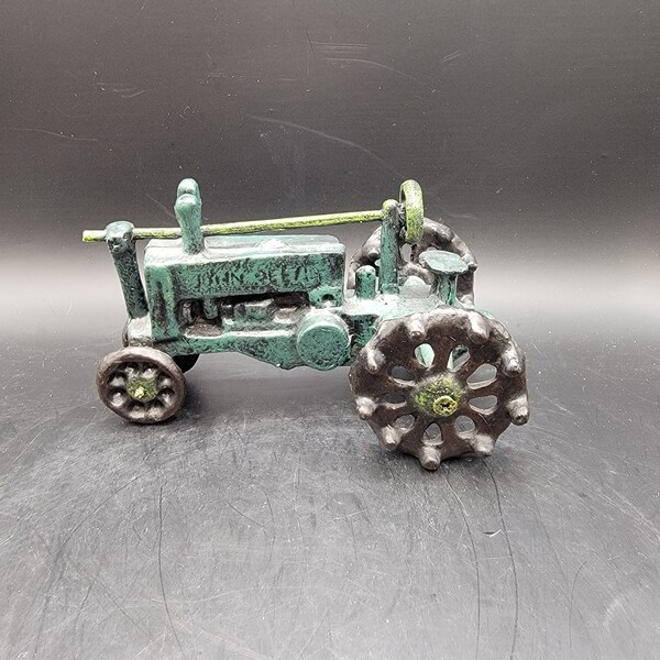 Hand Painted Cast Iron John Deere Tractor, Toy Collectible, Farm Equipment, Kids Gift, Decorative Piece