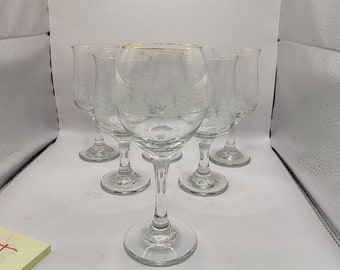 Libby, Christmas Winter Scene, Set of 6, 1980's, Vintage Wine Glasses