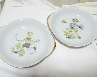 set of 2 CM Mutschenreuther Hohenberg Germany Boy & Girl plates/bowls #03925 17